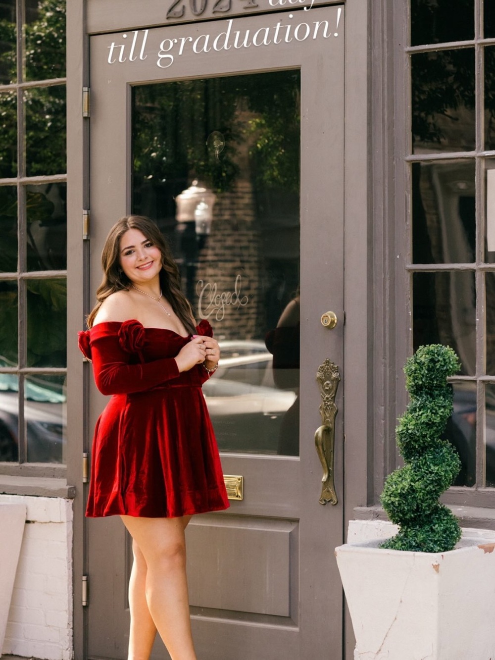 Bardot Red Off-Shoulder Velvet Mini Dress with Rosette Sleeves - Picture 3 of 3